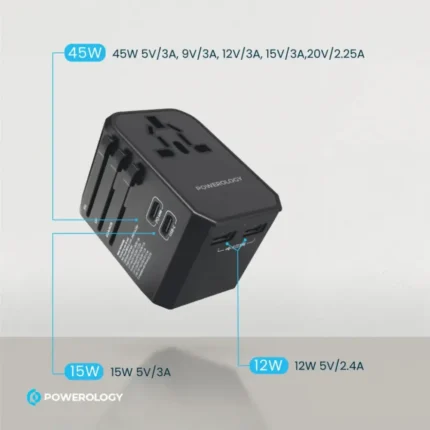 Powerology Universal Travel Adapter 2.4A + Pd 45W-Black