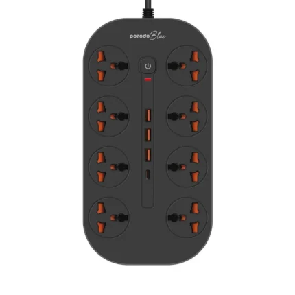 Porodo Blue 8 AC Power Strip - Black