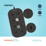 Porodo Blue 8 AC Power Strip - Black - Image 5