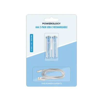 Powerology 1.5V Type-C Rechargeable Lithium-Ion Battery Aaa Battery 1200Mwh 2Pcs Per Pack
