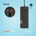 Porodo Blue 6 Ac Power Socket W/ Usb Ports - Black - Image 3