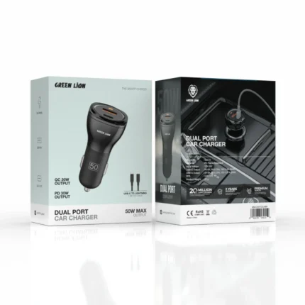 Green Lion Dual Port Car Charger ( Usb To Lightning) 50W Max