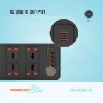 Porodo Blue 6 Ac Power Socket W/ Usb Ports - Black - Image 4