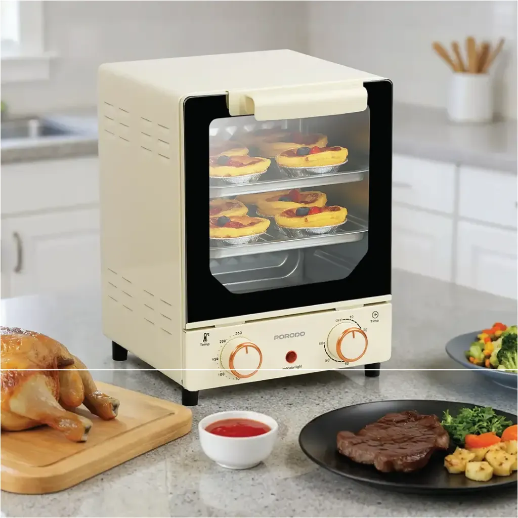 31124edd-0065-488c-83e2-88f19dbf6ad4_PDMOKB15FWH.webp Porodo Lifestyle Vertical Design Temp Glass Mini Oven - White - Image 1