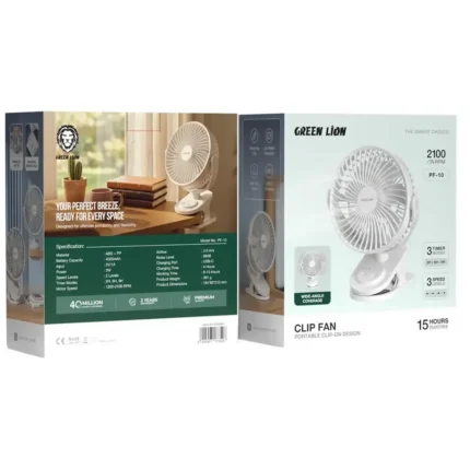 Green Lion Clip Fan Portable Clip - On Design - White