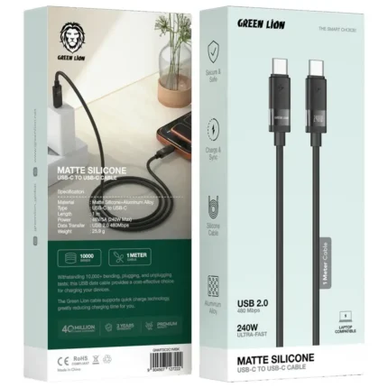 Green Lion Matte Silicone Usb-C To Usb-C Cable 240W 1M-Black