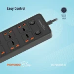 Porodo Blue 6 Ac Power Socket W/ Usb Ports - Black - Image 6