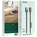 Green Lion Led Display Braided 1M Cable Usb-A To Lightning 12W - Black