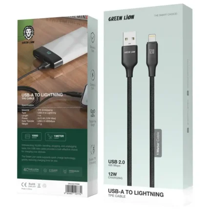Green Lion Usb-A To Lightning Tpe 1M Cable 12W - Black