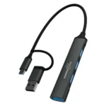 Porodo Blue 4-In-1 Multi-Port USB Hub with USB-A and USB-C Heads - Gray