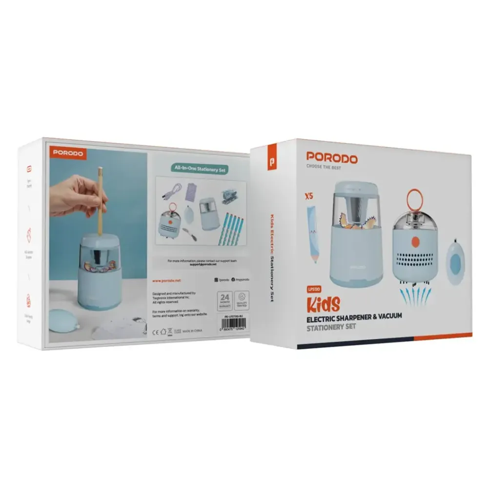 51516b0e-39aa-4f1c-8450-9cd848f8a3ac_output.webp Porodo Kids Electric Sharpener & Vacuum Stationary Set - Blue - Image 1