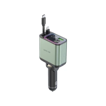 Green Lion Retractable 90W Car Charger Pd- 65W - Green