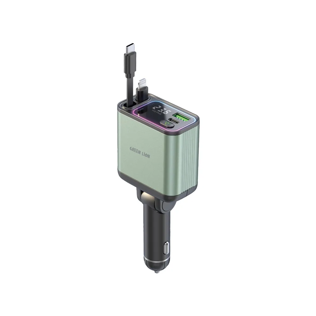 62824b9f-b860-4fae-89b6-8f9e19fbdf23_output.webp Green Lion Retractable 90W Car Charger Pd- 65W - Green - Image 1