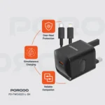 Porodo PD20W UK Charger with Type-C to Lightning Cable - Black
