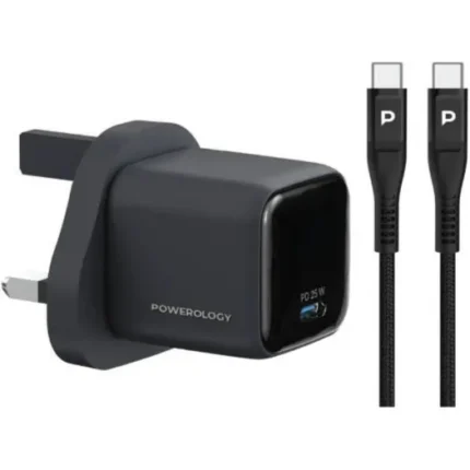 Powerology Volt- X 25W Mini Gan Wall Charger With Usb-c to Usb-c Cable(1.2m/3.2ft. )- Black