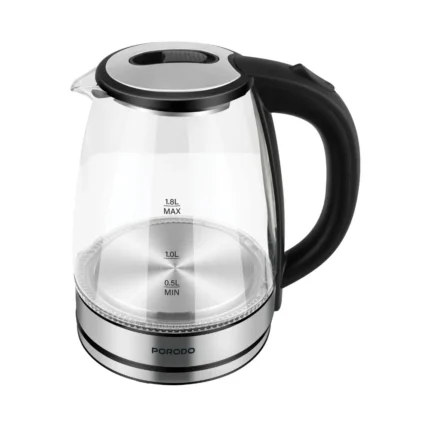 Porodo Lifestyle Pyro Ti Electric Glass 1.8 Ltr Kettle- Clear & Black