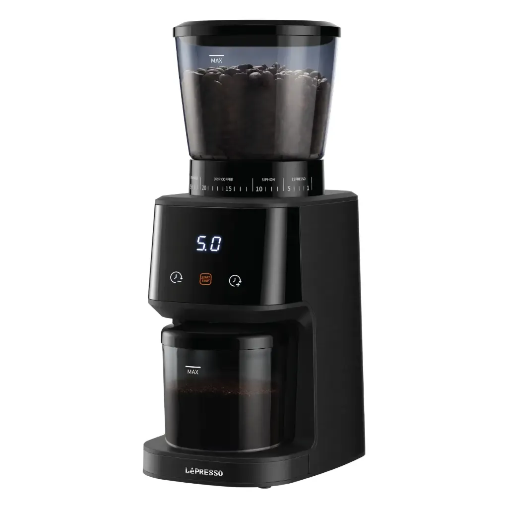 72fd97ea-3f6a-4276-9cf2-a1aa7d612d2d_LPCFFM00281.webp Lepresso Conical Burr Grinder - Black - Image 1
