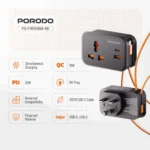 Porodo 20W Universal Wall Socket Uk Plug 1 Ac+1 Usb-A1 Usb-C With 30Cm Usb-C Cable