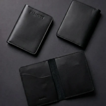 Leather Passport Book Cover-Black (Chrome Tan Pullup Leather)