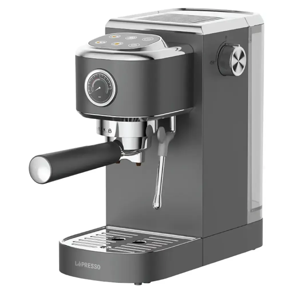 82029bf2-af95-413e-922e-8d3fba98739b_output.webp Hot & Cold Espresso Maker with Steam Wand and Pressure Gauge - Gray - Image 1