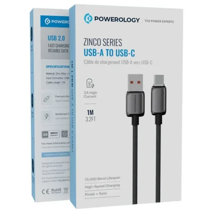 Powerology Zinco Series Usb- A To Usb- C(1M 3.2Ft)