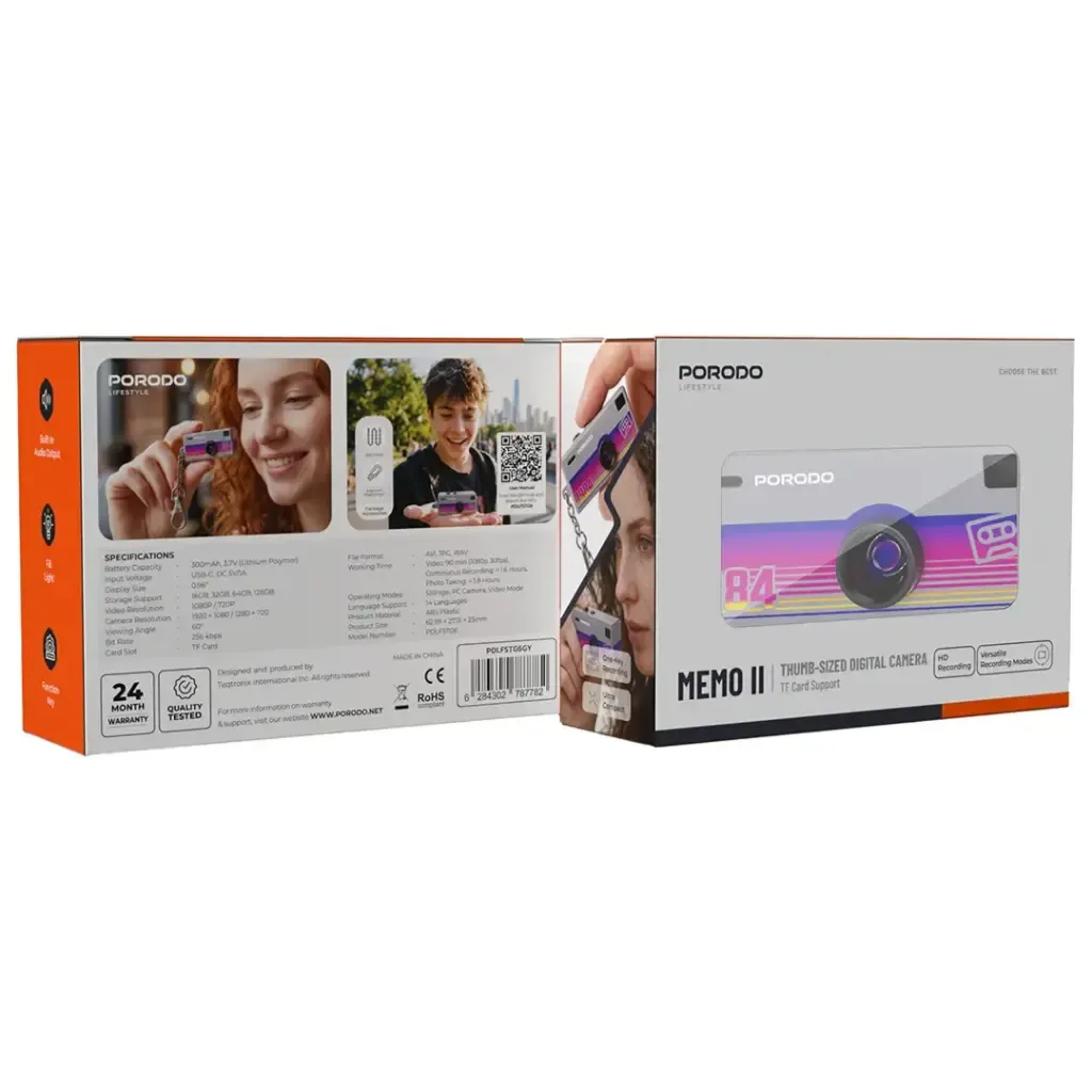 85c80dad-eee1-4c78-82ae-b1e48034634f_blue.webp Porodo Memo II Thumb-Sized Digital Camera TF Card Support - Image 1
