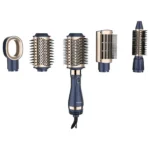 Porodo Lifestyle 1000W 5-In-1 Detachable Hot Air Brush Styler -Blue & Gold
