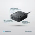 Powerology 30W Wall Socket Uk Plug 3 Ac 1 Usb-A 1 Usb-C With 2M Usb-C Cable - Black - Image 2