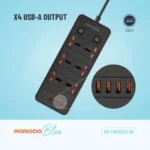 Porodo Blue 6 Ac Power Socket W/ Usb Ports - Black - Image 5