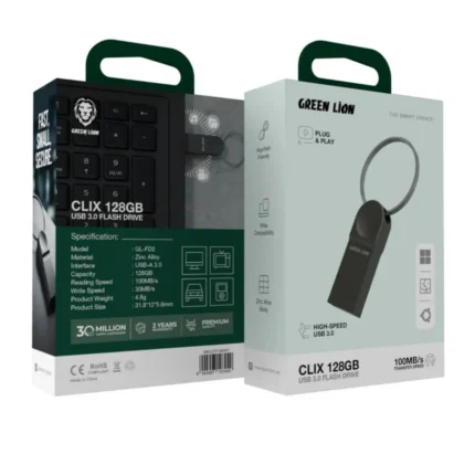 Green Lion Clix 128Gb Usb 3.0 Flash Drive - Black