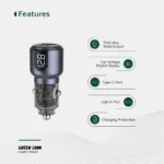 Green Lion Dual Port Car Charger 75W With Usb-C To C 1M Cable - Gray - Image 2