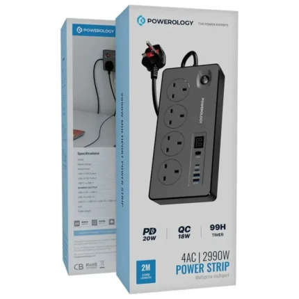 Powerology 4Ac|2990W Power Strip(Pd20W Qc18W 99H Timer