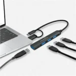Porodo Blue 4-In-1 Multi-Port USB Hub with USB-A and USB-C Heads - Gray - Image 2