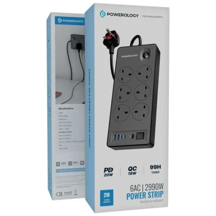 Powerology 6Ac|2990W Power Strip(Pd20W Qc18W 99H Timer)