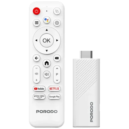 Porodo 4K Android Smart Streaming Tv Stick With Google Assistant & Voice Control - White