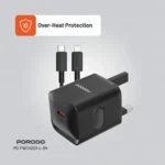 Porodo PD20W UK Charger with Type-C to Lightning Cable - Black - Image 2