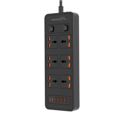 Porodo Blue 6 Ac Power Socket W/ Usb Ports - Black