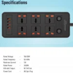Porodo Blue 6 Ac Power Socket W/ Usb Ports - Black - Image 7