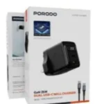 Porodo Gan 25W Dual Usb- C Wall Charger Real- Time Power Display - Black