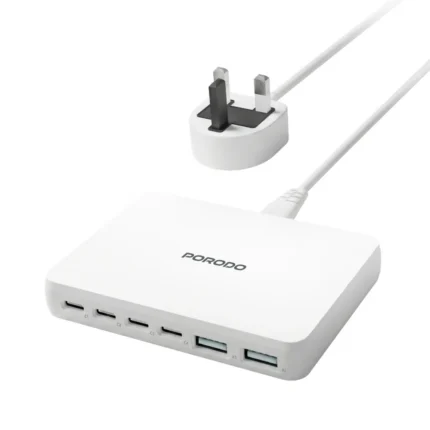 Porodo Unique 100W 4 Type C 2 Usb A Gan Wall Charger With Uk Plug - White