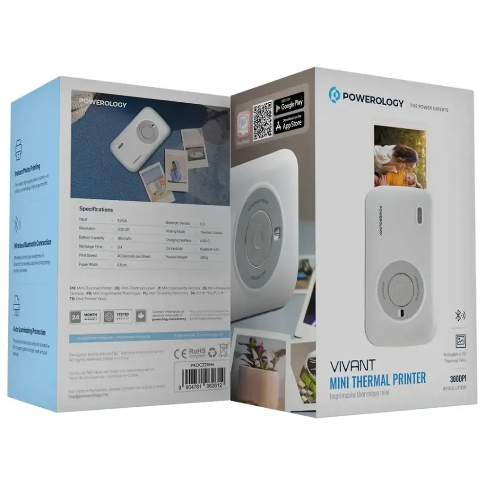 dce86318-f062-410d-bd67-c956c60405d9_output.webp Powerology Vivant Mini Thermal Printer - White - Image 1