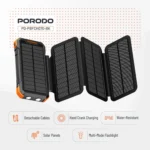 Porodo 20000Mah Solar Power Bank With 3 Detachable Panels & Torch Light - Black - Image 4