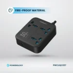 Powerology 30W Wall Socket Uk Plug 3 Ac 1 Usb-A 1 Usb-C With 2M Usb-C Cable - Black