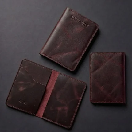 Leather Passport Book Cover-Red (Chrome Tan Pullup Leather)