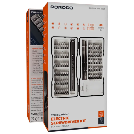 Porodo Techfix 97-In-1 Electric Screwdriver Kit Built-In Led Light - Black 5