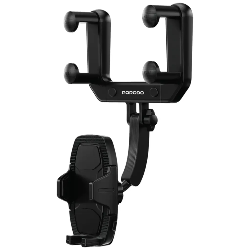 qWGkFVENwaIHIJkC-1.png Porodo Mirror-Mounted Rearview Mirror Bracket Phone Holder-Black - Image 1
